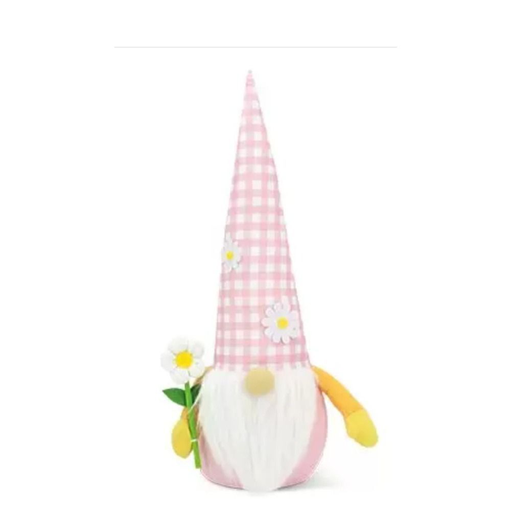 New! Springime Easter Decorative Gnome with Pink Daisy, Adorable!